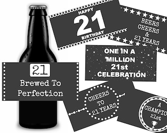 21st Birthday Beer Labels, Beer Gift Printable Labels, Instant Download