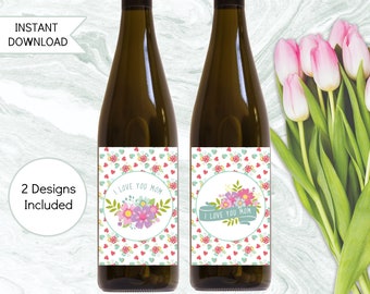 Mom Gift Wine Labels, Printable Mothers Day Gift, Instant Download