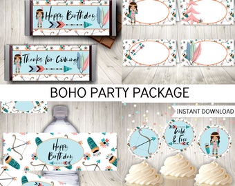Boho Party Printable Set, Girls Birthday Party, Instant Download
