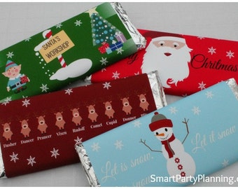 Christmas Chocolate Bar Wrappers, Party Favor, Easy Gift, Instant Printable Download