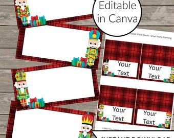Editable Christmas Nutcracker Place Cards | Printable Holiday Table Name Cards | Festive Dinner Party Decorations