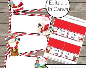 Editable Santa Christmas Place Cards: Instant Download Holiday Table Cards