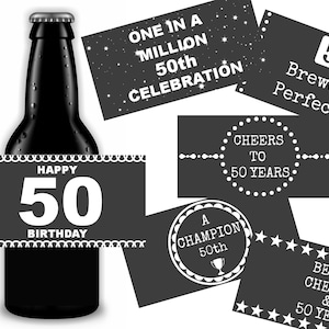 50th Birthday Beer Labels, Chalk Board Style, Gift For Him, Printable Instant Download