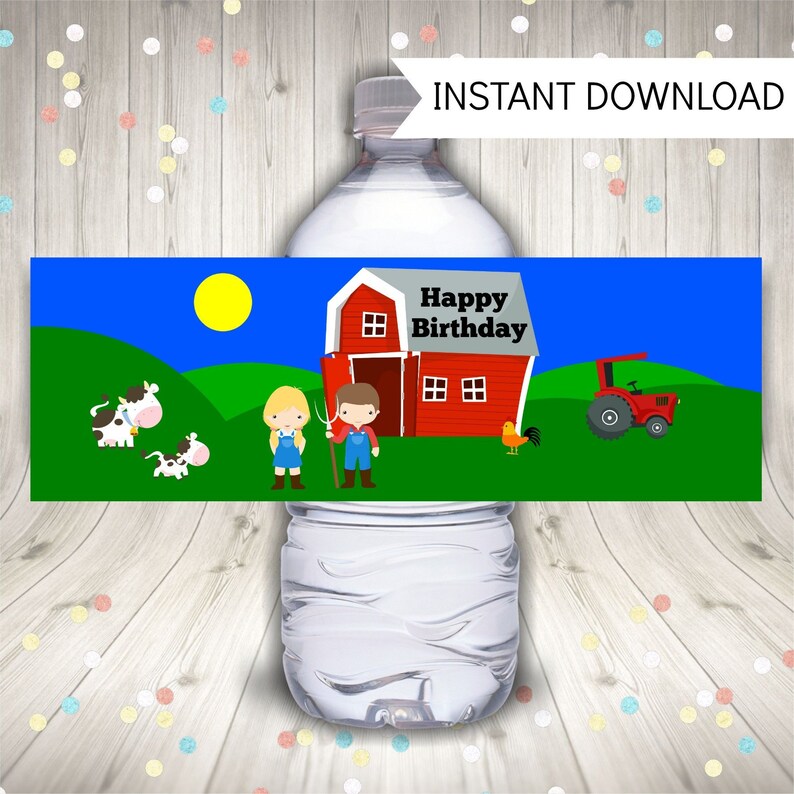 Barnyard Water Bottle Labels / Water Bottle Wraps / Farm Theme / Barnyard Party / Barnyard Birthday / Farm Party Decor / PDF Download image 1