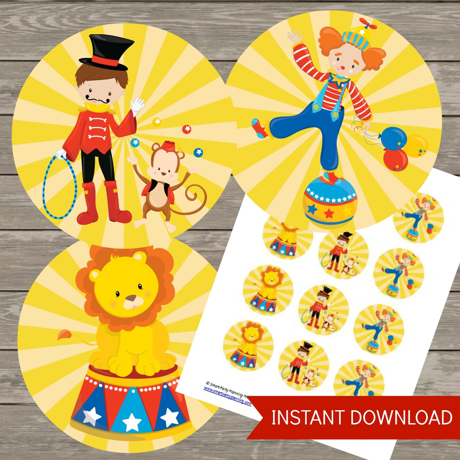 Circus Birthday Party Cupcake Toppers Printable Party Circles | Etsy