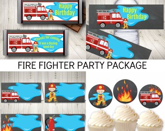 Firefighter Party Printable Set, Boys Birthday Party Package, Instant Download, Party Printables