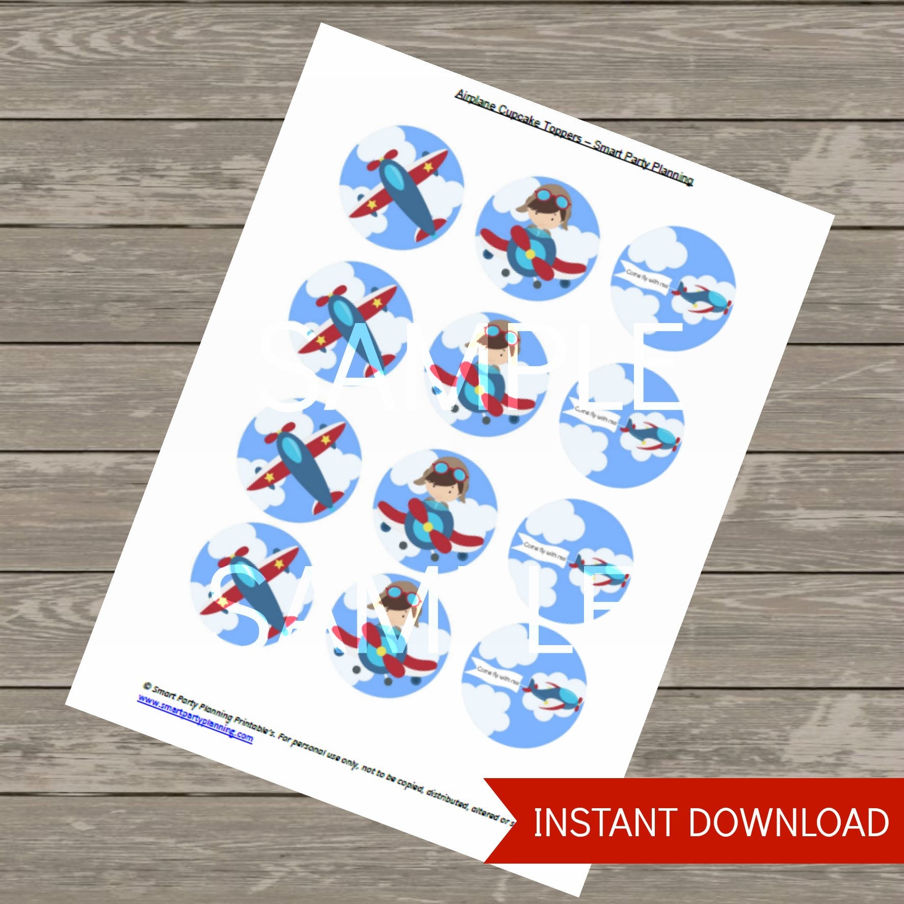 Airplane Party Cupcake Toppers Printable Party Circles FREE Etsy