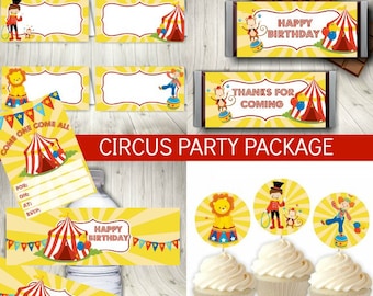 Circus Birthday Party Printable Package, Instant Download Carnival Theme Party Decorations