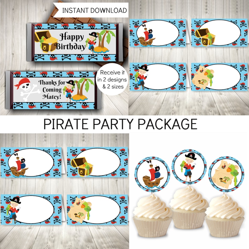 Pirate Party Printables, Boys Pirate Decor, Birthday Decorations, Printable Instant Download image 1