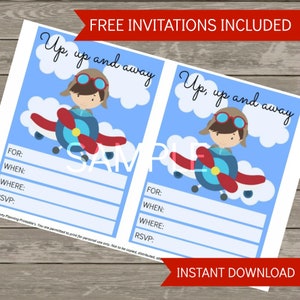 Airplane Birthday Party Package, Airplane Party Decorations, Printable Instant Download FREE Airplane invitation image 7