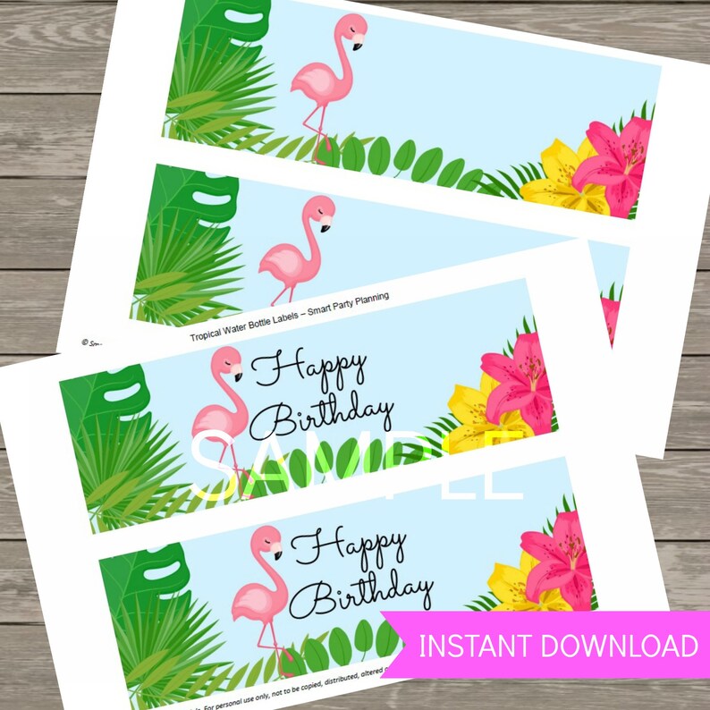 Flamingo Party Water Bottle Labels - Etsy