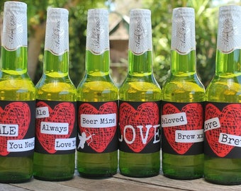 Chunky Heart Valentines Beer Labels, Printable Valentines Day Gift