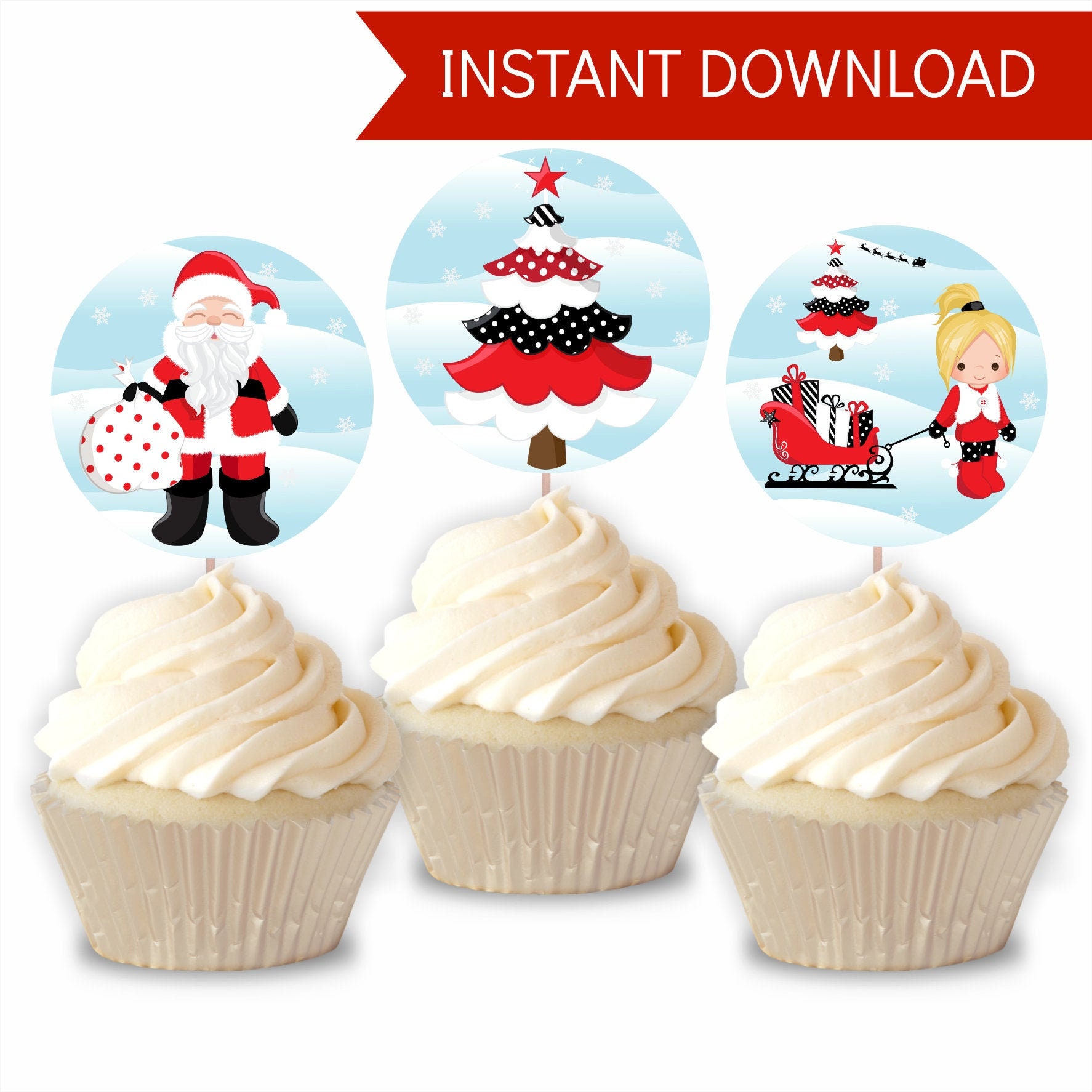 Christmas Cupcake Toppers Instant Download Printable Party Etsy Australia