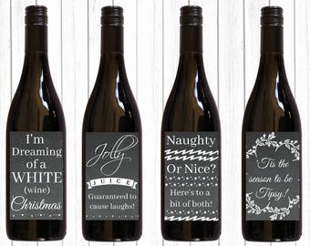 4 Christmas Wine Labels / Chalkboard Label Design