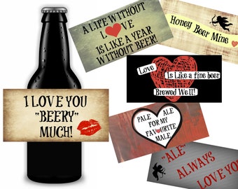 Printable Valentines Day Beer Labels, Easy Valentine's Day Gift For Him, Instant Digital Download