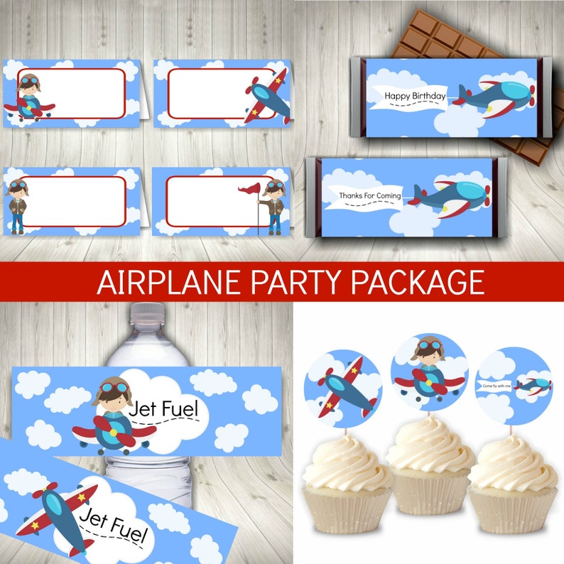 Airplane Birthday Party Package, Airplane Party Decorations, Printable Instant Download FREE Airplane invitation image 1