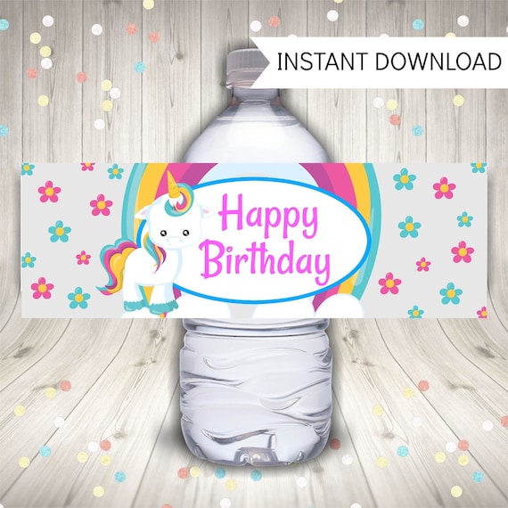 Unicorn Water Bottle Labels, Unicorn Birthday Party, Printable Instant ...