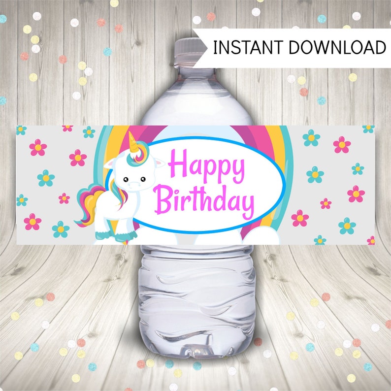 Unicorn Water Bottle Labels Unicorn Birthday Party Printable - Etsy