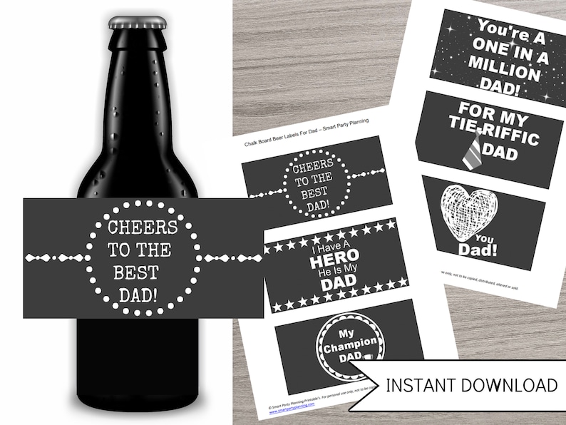 Beer Labels For Dad, Chalk Board Design, Birthday Gift, Father's Day Gift, Instant Download Printable PDF Files image 2
