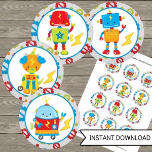 Robot Birthday Party Cupcake Toppers, Printable Cupcake Decorations ...