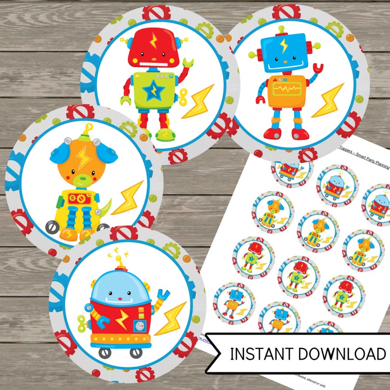 Robot Birthday Party Cupcake Toppers Printable Cupcake | Etsy