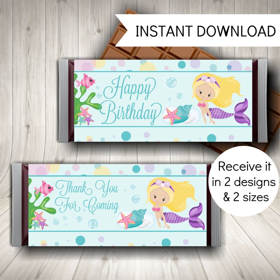 Mermaid Birthday Party Candy Bar Wrappers (printable Instant Download ...