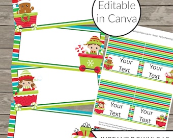 Santa's Workshop Place Cards: Christmas Table Decor (Instant Download)