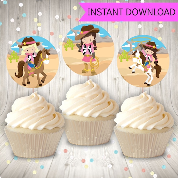 Cowgirl Cupcake Toppers, Cowgirl Birthday Party Decor by Smart Party
