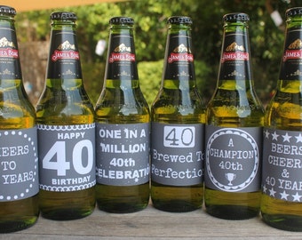 Printable 40th Birthday Beer Labels, Fortieth Birthday, 40th Birthday Gift, Chalk Board Beer Gift, Milestone Birthday