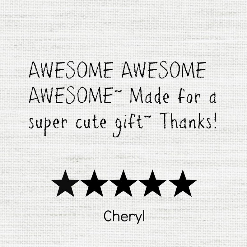May include: White background with the words "AWESOME AWESOME AWESOME~ Made for a super cute gift~ Thanks!" in black handwritten font. Below the text are five black stars and the name "Cheryl".