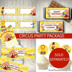Circus Birthday Food Labels, Circus Party Decorations + Free Circus ...