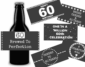 60th Birthday Beer Labels, Printable Labels Beer Gift, Instant Download