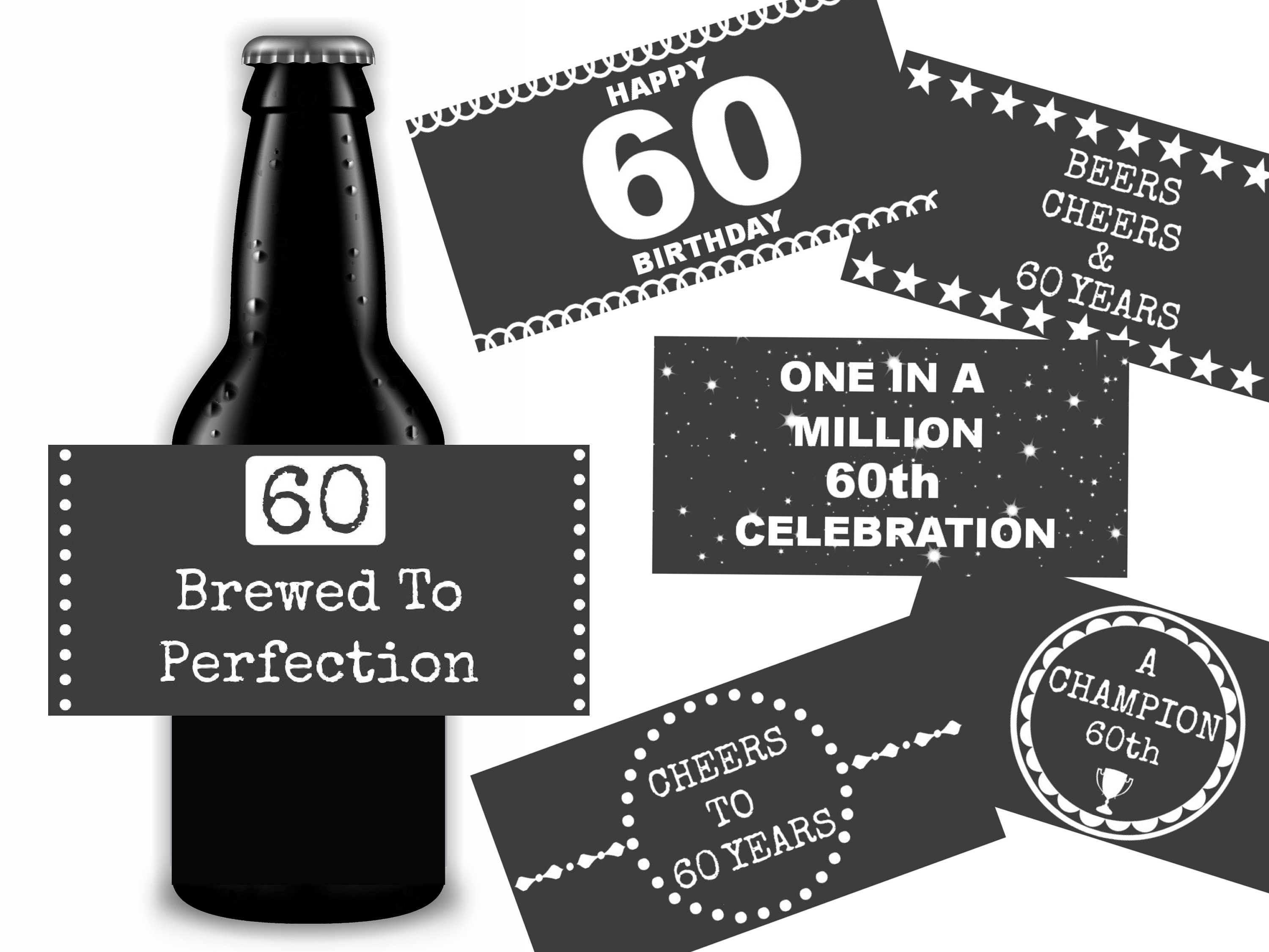 60th Birthday Beer Labels Printable Labels Beer Gift Instant | Etsy