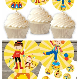 Circus Birthday Party Cupcake Toppers, Printable Party Circles + FREE ...
