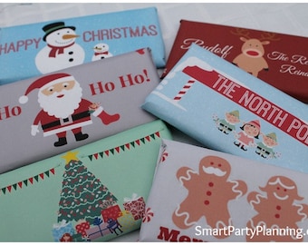 Christmas Candy Bar Wrappers: Santa, Snowman, Elf Designs (Digital Download)