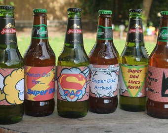 Étiquettes de bière Super Dad, cadeau papa, cadeau fête des pères, super-héros, téléchargement instantané de fichiers PDF imprimables