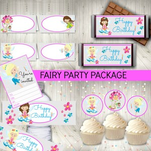 Fairy Party Printables Set, Pink Fairy Decorations FREE Fairy invitation. Instant Download image 1