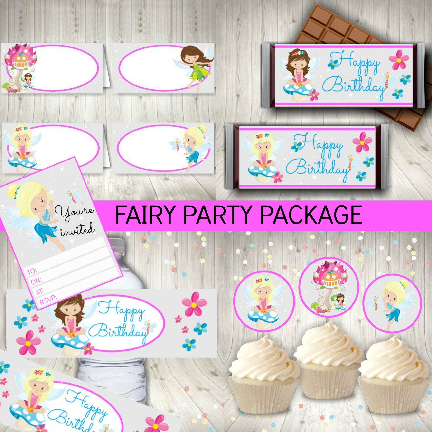 fairy-party-printables-set-pink-fairy-decorations-free-fairy-invitation-instant-download-etsy