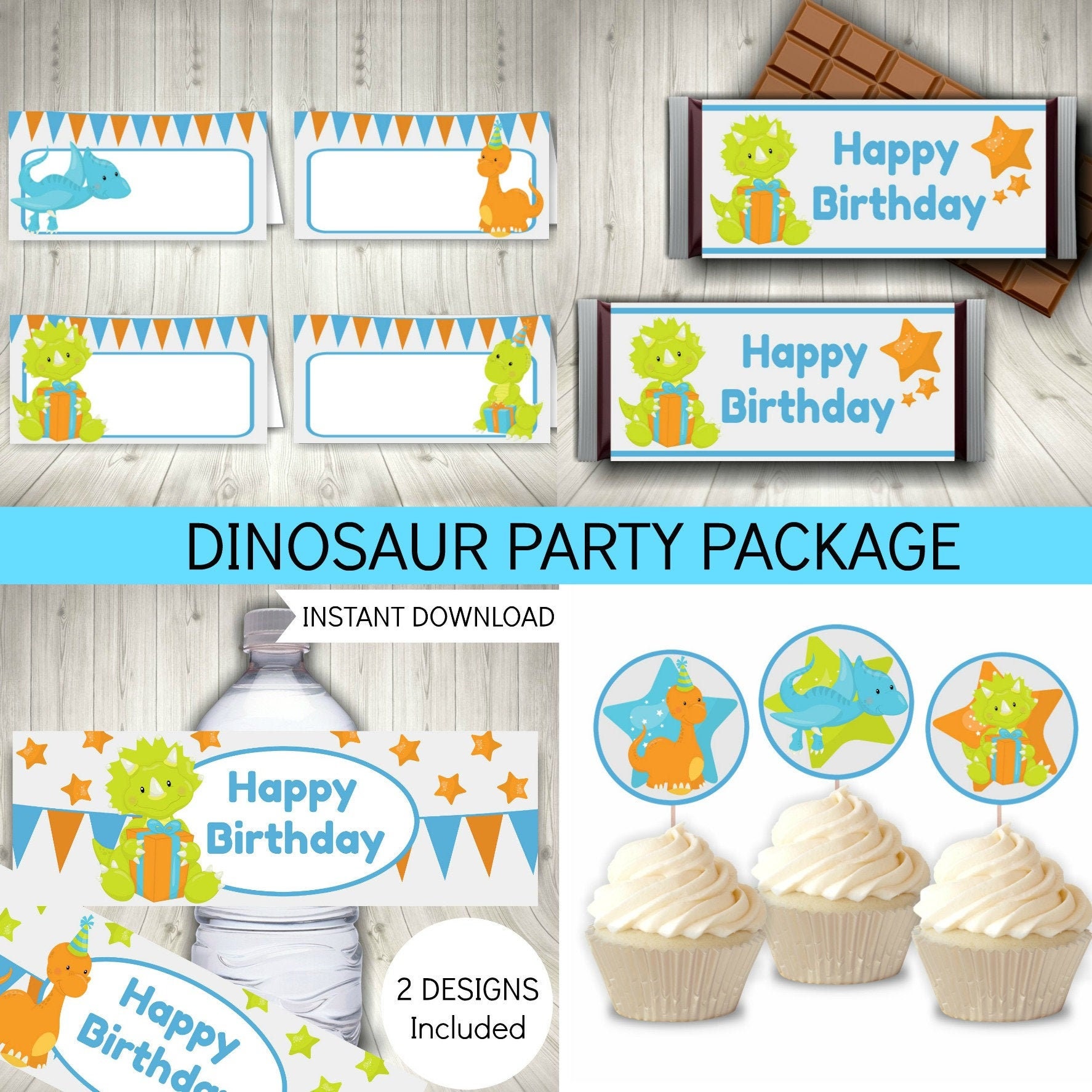 Dinosaur Party Printable Set Birthday Decorations Dinosaur | Etsy