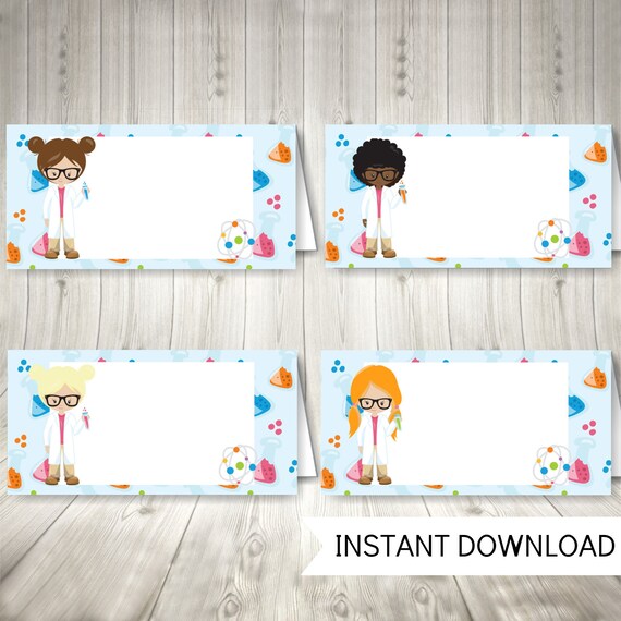 Girls Science Party Food Tent Labels, Mad Scientist Decorations, Printable Instant Download by ...