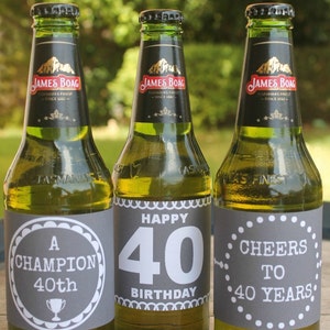 Printable 40th Birthday Beer Labels, Fortieth Birthday, 40th Birthday Gift, Chalk Board Beer Gift, Milestone Birthday image 3