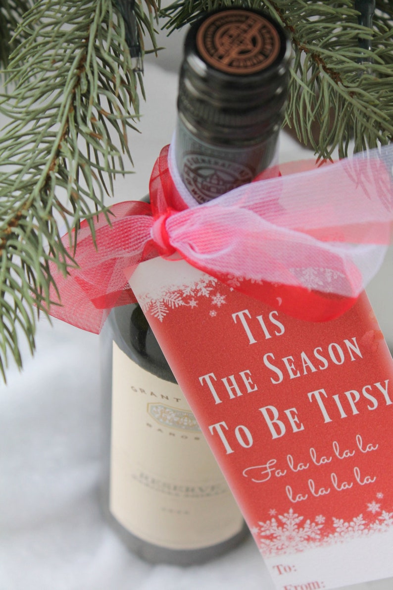 Christmas / 4 Wine Tags / Wine Bottle Label / Christmas Wine Label / Teacher Gift / Custom Wine Label / Bottle Gift Tag / PDF Download image 1