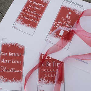 Christmas / 4 Wine Tags / Wine Bottle Label / Christmas Wine Label / Teacher Gift / Custom Wine Label / Bottle Gift Tag / PDF Download image 3