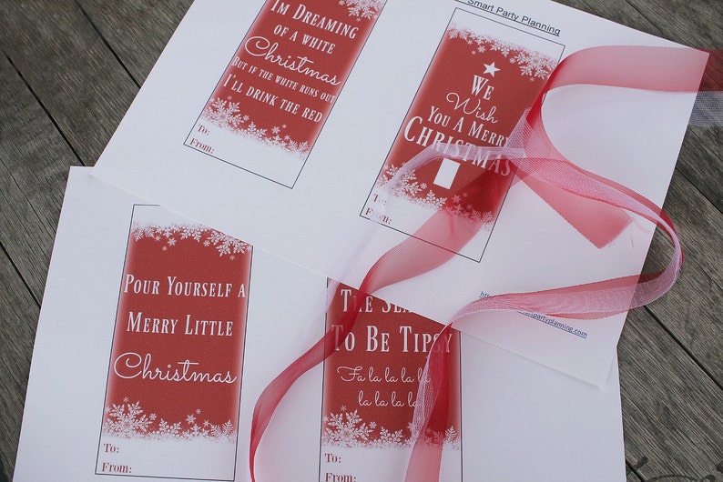 Christmas / 4 Wine Tags / Wine Bottle Label / Christmas Wine Label / Teacher Gift / Custom Wine Label / Bottle Gift Tag / PDF Download image 3