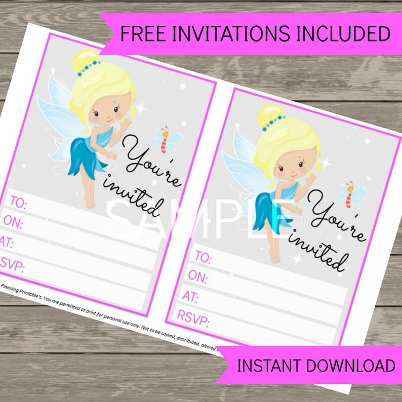 Fairy Party Printables Set, Pink Fairy Decorations FREE Fairy invitation. Instant Download image 6