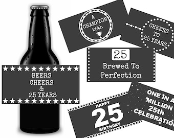 25th Birthday Printable Beer Labels, Chalk Board Design, Gift For Him