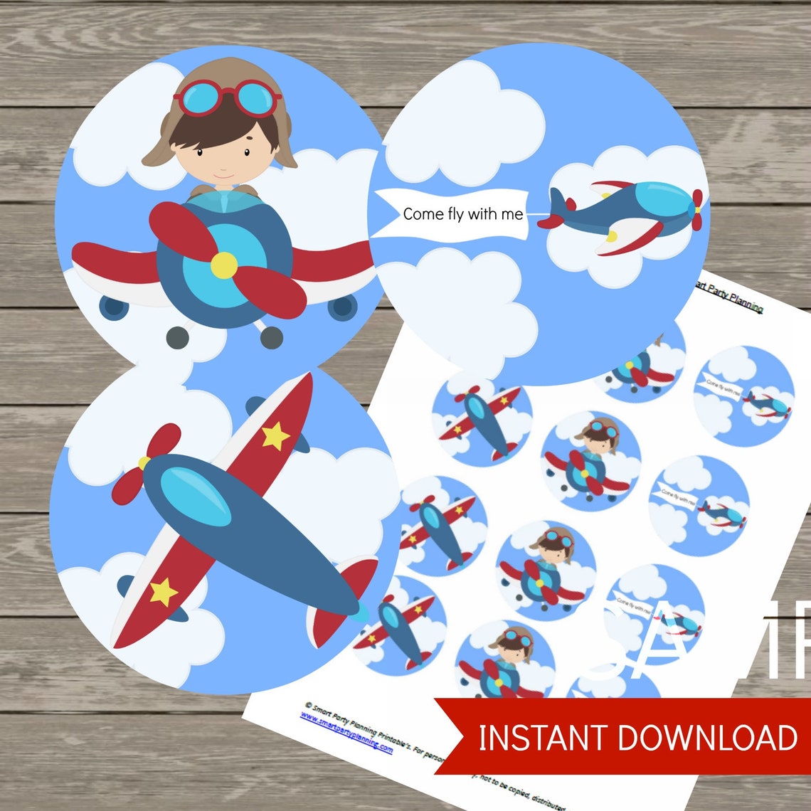 Airplane Party Cupcake Toppers Printable Party Circles FREE Etsy