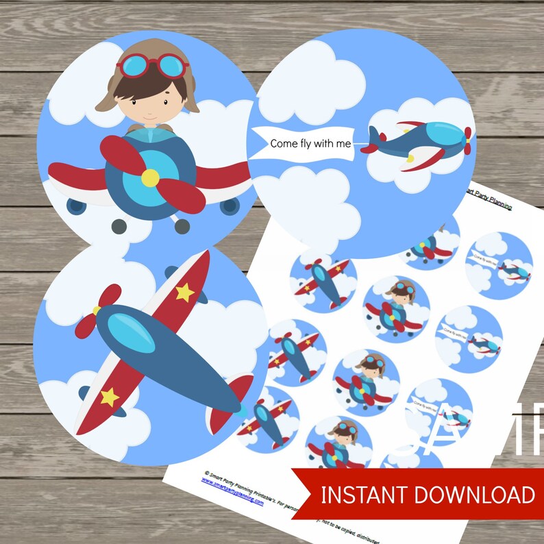 Airplane Party Cupcake Toppers Printable Party Circles FREE Etsy Airplane Party Cupcake Toppers Printable Party Circles FREE Etsy