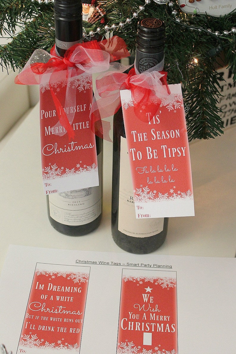 Christmas / 4 Wine Tags / Wine Bottle Label / Christmas Wine Label / Teacher Gift / Custom Wine Label / Bottle Gift Tag / PDF Download image 2