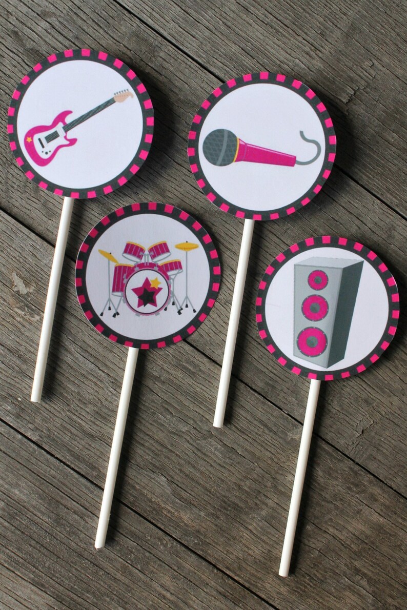 Rock Star Party Cupcake Toppers / Rock Party Decor image 2